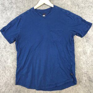 Good Man T Shirt Mens M Short Sleeve Split Neck Pocket Solid Blue 100 Cotton